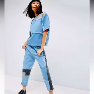 ASOS WHITE Patchwork Two Piece Set In Multi Tonal Washes